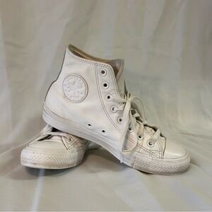 White Leather Hightop Converse, Women’s size 9